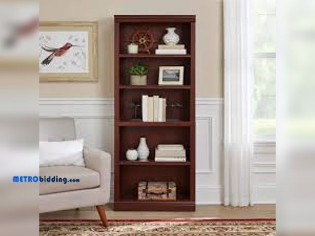 Lot 88-498603 - StyleWell 71 in. Dark Brown Wood 5-Shelf Classic Bookcase with Adjustable Shelves
