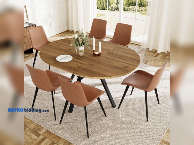 Lot 88-494344 - HIPIHOM Extendable Round Dining Table Set for 6 People, 43.3"-59.1" Extendable Kitchen Table with 6 ...