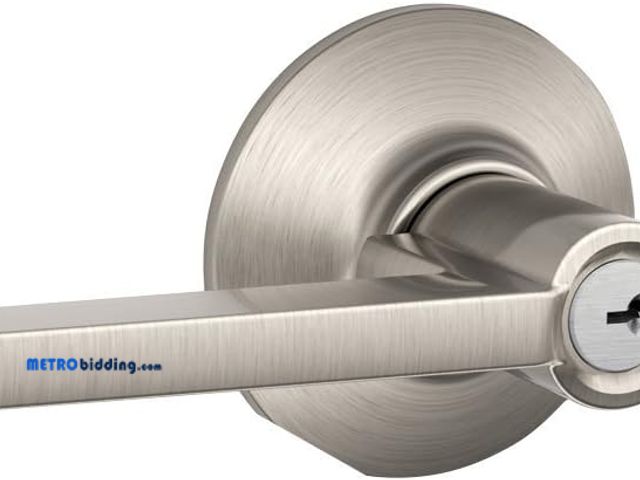 Lot 88-480296 - Schlage F51VLAT619 Latitude Keyed Entry Lever, Satin Nickel