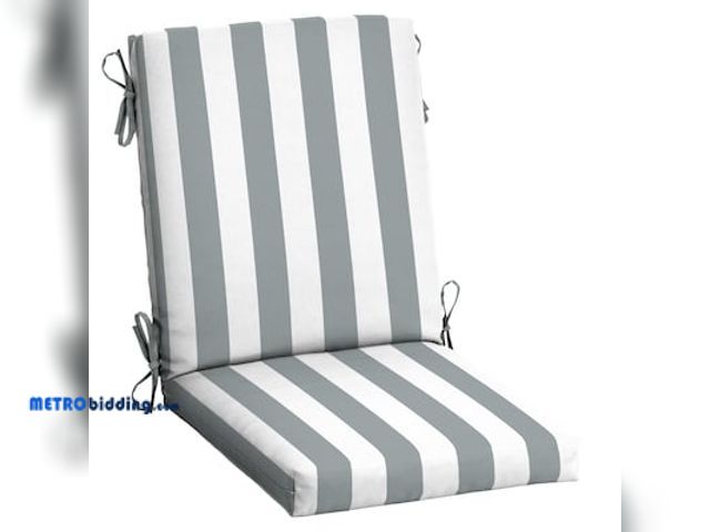 Lot 88-498414 - Arden Selections 20-in x 20-in Stone Grey Cabana Stripe High Back Patio Chair Cushion ZQ0F173B