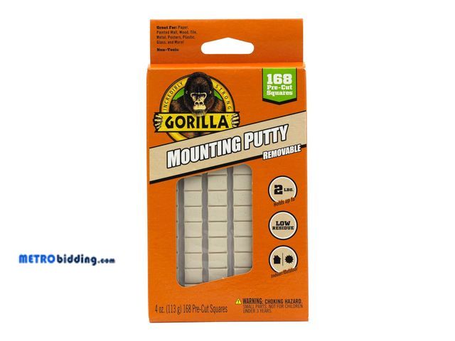 Lot 88-498872 - Gorilla Mounting Putty, Non-Toxic Hanging Adhesive, Removeable &amp; Repositionable, 168 Pre-Cut Squ...