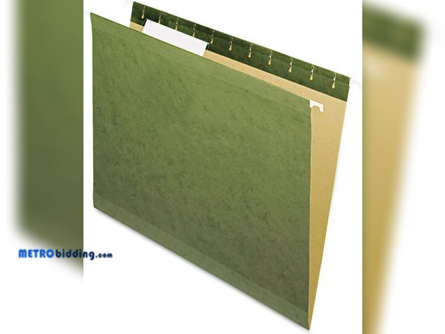 Lot 88-499770 - Pendaflex, PFX4152, Reinforced Hanging Folders, Letter Size, Standard Green, 1/3 Cut, 25/BX