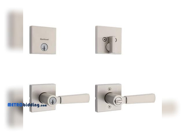 Lot 88-492450 - Kwikset Perth Keyed Entry Handle and Single Cylinder Deadbolt Combo Pack featuring SmartKey Security...