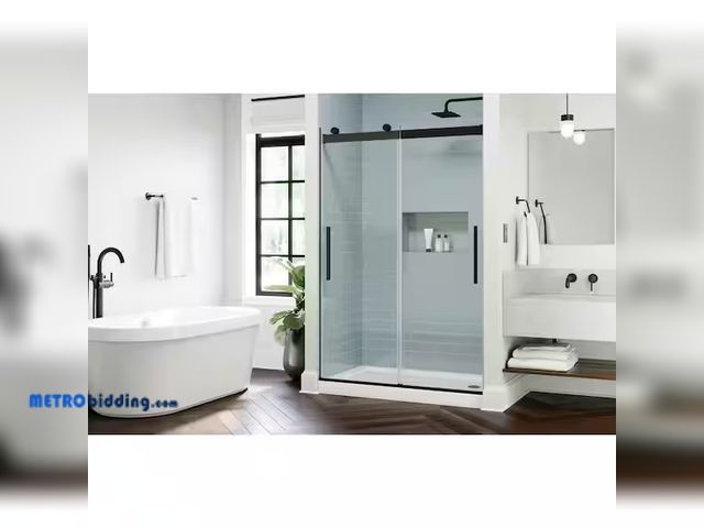 Lot 88-484374 - Classic 500 43-3/8 to 47-3/8 in. W x 71 in. H Frameless Sliding Shower Door in Matte Black with 5/16...