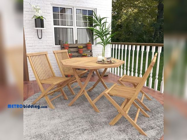 Lot 88-496945 - Litton Lane Brown 5-Piece Teak Wood Octagon Folding 4 Chair Outdoor Dining Set (5- Pack) 77840 MSRP:...