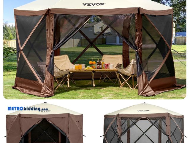 Lot 88-494331 - VEVOR Pop Up Gazebo Screen Tent 6 Sided Canopy Sun Shelter with 6 Removable Privacy Wind Cloths &amp...