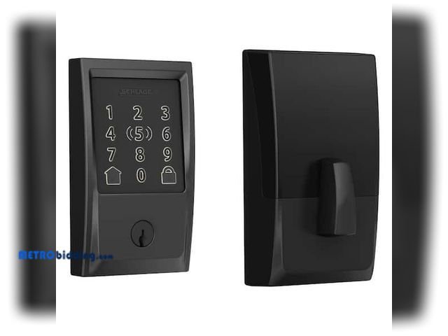 Lot 88-491862 - Schlage Century Matte Black Electronic Encode Plus Smart WiFi Deadbolt with Alarm  MSRP: $287.24