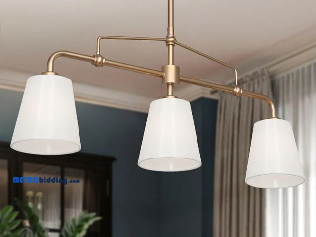 Lot 88-503443 - KSANA Chandeliers for Dining Room, Modern Gold 3-Light Pendant Light Kitchen Island with Fabric Shad...