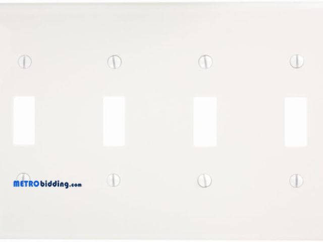 Lot 88-501248 - Leviton 4-Gang Toggle Switch Wallplate, Midway Size, PJ4-W, White