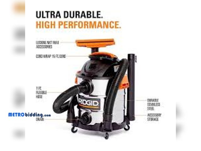 Lot 88-493618 - RIDGID 10 Gal. 6.0 Peak HP Stainless Steel Shop Vacuum Wet Dry Vac with Filter, Locking Hose and Acc...