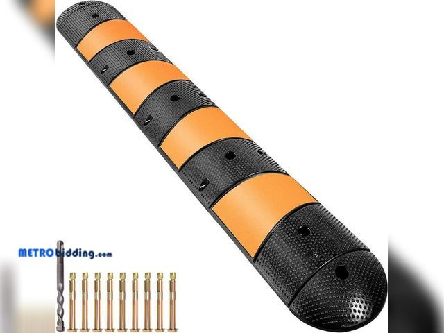 Lot 88-490882 - VEVOR Rubber Speed Bump 2 Channel 72 in. x 12 in. Garage Speed Bump 22000 LBS. Loading with 2 End Ca...