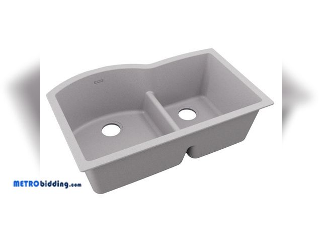 Lot 88-496335 - Elkay Quartz Classic® 33" x 22" x 10" Offset 60/40 Double Bowl Undermount Sink with Aqua Divide Grey...