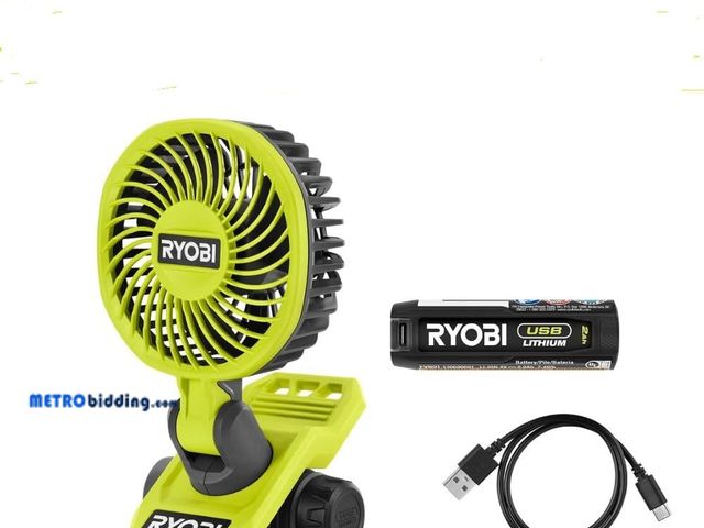 Lot 88-498885 - RYOBI USB Lithium Cordless Misting Clamp Fan Kit