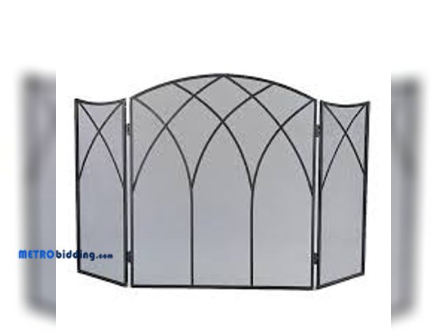 Lot 88-481041 - Gothic Black Steel 3-Panel Fireplace Screen