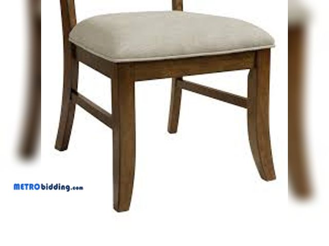 Lot 88-481465 - Picket House Furnishings Stark Cherry Wood Grey Fabric Dining Side Chair (2 Per Carton), 1 leg broke...