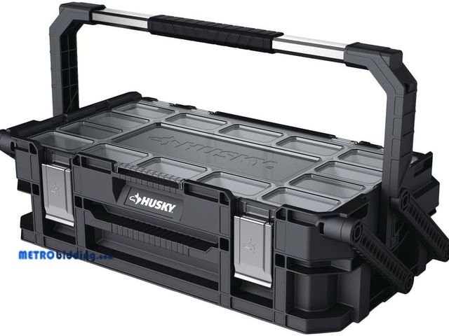 Lot 88-493601 - Husky 22 in. 22-Compartment Connect Cantilever Organizer for Small Parts Organizer, missing one latc...