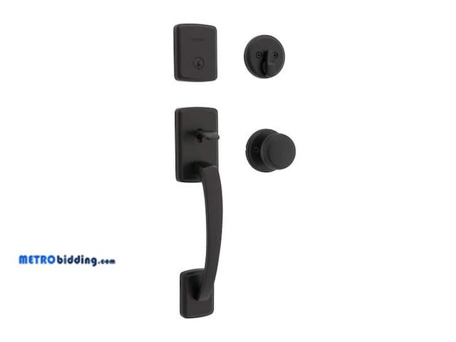 Lot 88-491838 - Kwikset San Clemente Single Cylinder Low Profile Door Handleset w/Square Pismo Knob featuring SmartK...