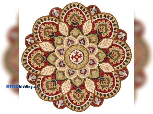 Lot 88-496252 - SAFAVIEH Novelty Red/Taupe Doormat 3 ft. x 3 ft. Medallion Floral Round Area Rug NOV604Q-3R