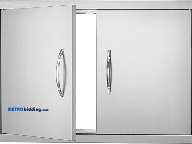 Lot 88-482856 - VEVOR BBQ Access Door, 36W x 21H Inch Double Outdoor Kitchen, Stainless Steel Flush Mount, Wall Vert...