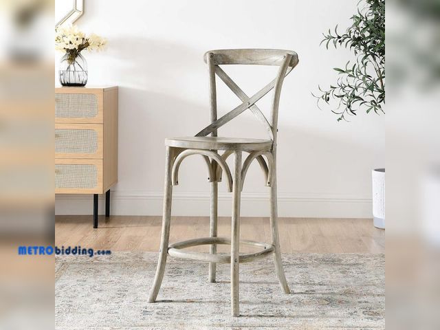 Lot 88-496333 - MODWAY Gear 25.5 in. Seat Height ELM wood Counter Bar Stool in Gray EEI-5562-GRY