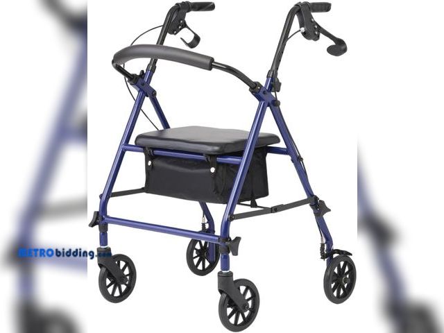 Lot 88-497496 - Medline Rollator Walker with Seat, Steel Rolling Walker with 6-inch Wheels Supports up to 350 lbs, M...