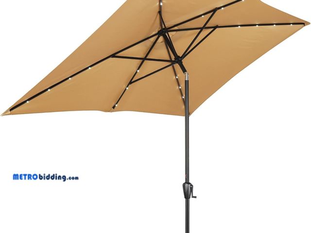 Lot 88-494303 - Sun-Ray Rectangular Patio Umbrella 6.6ft by 10ft with 22 Solar Powered LED Lights, Push-Button Tilt ...