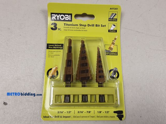 Lot 88-483216 - RYOBI 3pc Titanium Step Drill Bit Set