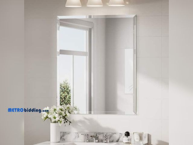 Lot 88-499585 - KeonJinn 30 in. W x 36 in. H Rectangular Beveled Frameless Wall Mount Bathroom Vanity Mirror Decorat...
