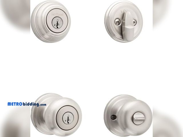 Lot 88-480467 - Kwikset Juno Keyed Entry Door Knob and Single Cylinder Deadbolt Combo Pack with Microban Antimicrobi...
