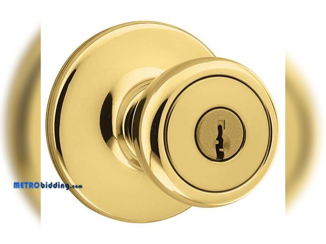 Lot 88-491848 - Kwikset Tylo Polished Brass Keyed Entry Door Knob Featuring Microban Antimicrobial Technology 400T36...