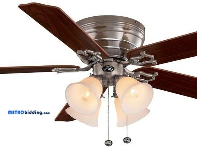 Lot 88-482557 - Harbor Breeze Centreville 42-in Brushed Nickel with Nutmeg/Cocoa Blades LED Indoor Flush Mount Ceili...