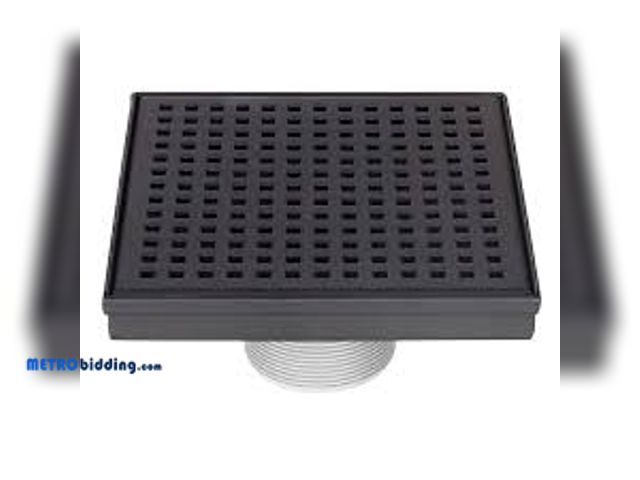 Lot 88-495823 - RELN 8 in. x 8 in. Matte Black Shower Drain with Square Pattern Drain Cover