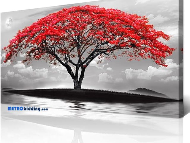 Lot 88-483636 - 60"x30" Canvas Prints Wall Art For Living Room Bedroom Large Wall Decor Red Tree Landscape Painting ...