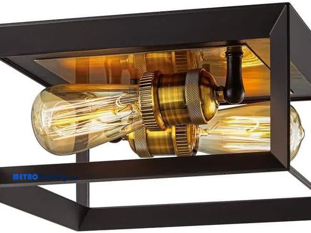 Lot 88-492905 - Home Decorators Collection HD-1550-I 2-Light Matte Black Frame Flushmount Lights