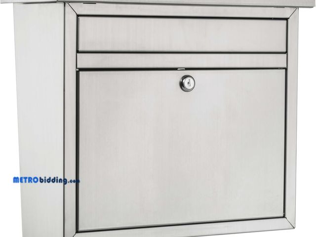 Lot 88-480281 - Architectural Mailboxes Maya Stainless Steel, Locking, Wall Mount Mailbox, 2417PS-10, Stainless Stee...