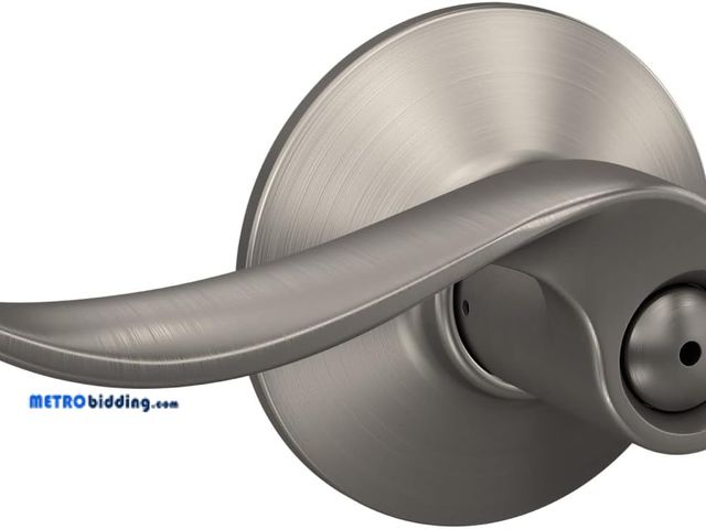 Lot 88-480346 - Schlage F40 SAC 619 Sacramento Door Lever, Bed &amp; Bath Privacy Lock, Satin Nickel