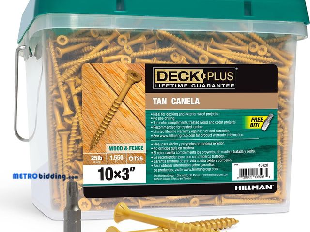 Lot 88-482405 - Hillman Fasteners 48420 Wood &amp; Deck Screws, Tan, 25cm x 7.6cm ., 11kg.