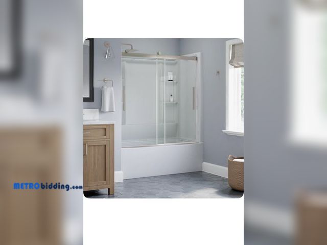 Lot 88-####### - EverEdge Brushed Nickel 55-in to 59-in W x 59.05-in H Frameless Sliding Bathtub Door