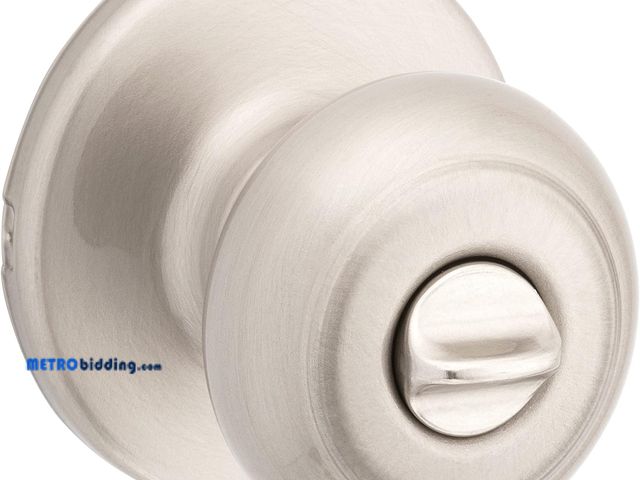 Lot 88-492056 - Kwikset Cove Interior Privacy Door Knob with Lock, Door Handle For Bathroom and Bedroom, Satin Nicke...