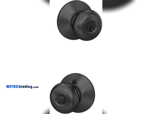 Lot 88-480239 - Schlage F51A PLY 622 Plymouth Door Knob, Keyed Entry Lock, Matte Black