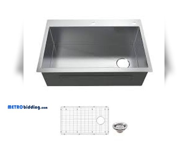 Lot 88-491349 - Glacier Bay Professional Zero Radius 36 in. Drop-In Single Bowl 16 Gauge Stainless Steel Kitchen Sin...