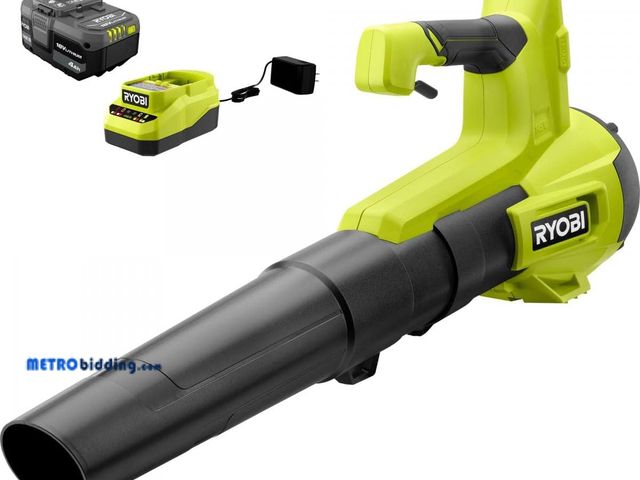 Lot 88-493895 - RYOBI ONE+ 18V 100 MPH 325 CFM Cordless Battery Variable Speed Jet Fan Leaf Blower with 4.0 Ah Batte...