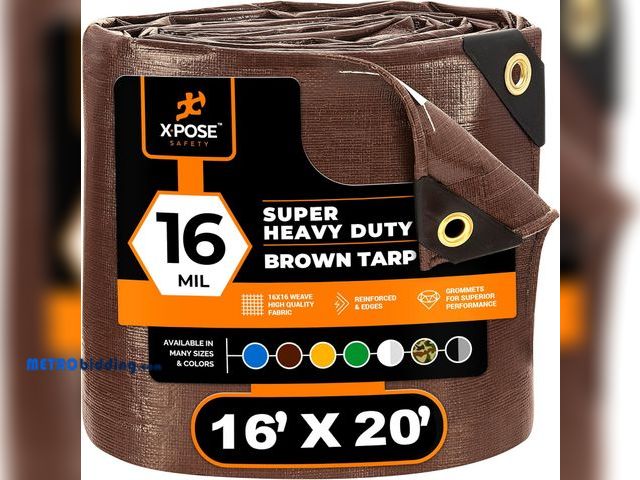 Lot 88-480039 - 16' x 20' Super Heavy Duty 16 Mil Brown Poly Tarp Cover - Thick Waterproof, UV Resistant, Rip and Te...