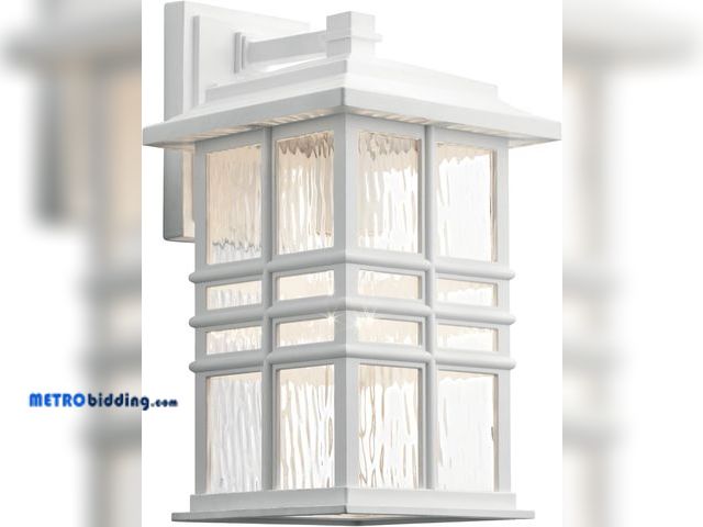 Lot 88-492913 - Kichler Beacon Square 14.25" Outdoor Wall Light in White, 1-Light Exterior Wall Sconce with with Cle...