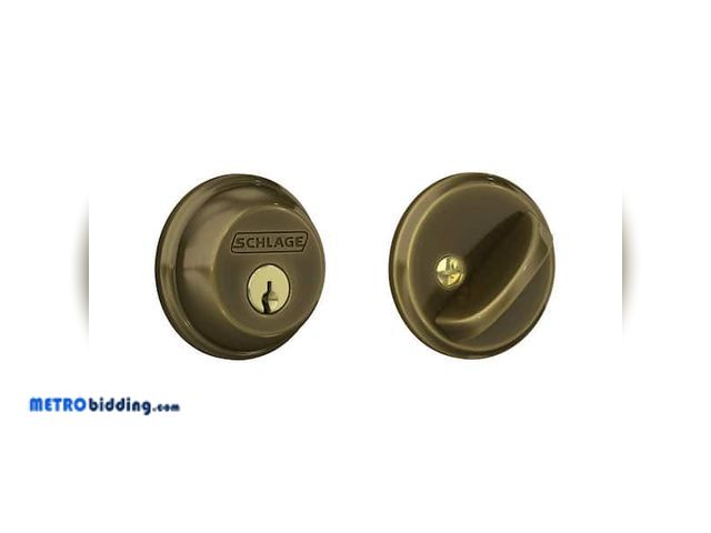 Lot 88-492508 - Schlage B60 Series Antique Brass Single Cylinder Deadbolt Certified Highest for Security and Durabil...