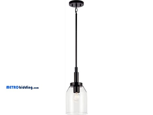 Lot 88-481332 - Kichler Madden 1-Light Mini Pendant Light with Clear Glass in Black, Modern Kitchen Island Hanging L...