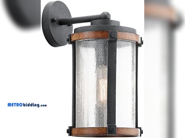 Lot 88-501695 - Kichler Lighting Barrington Distressed Black and Wood Outdoor Wall Light, 13" H