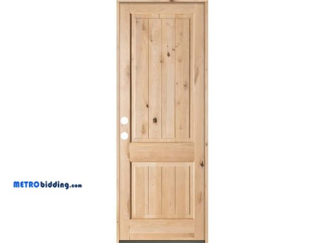 Lot 88-497589 - Krosswood Doors
42 in. x 96 in. Rustic Square Top 2 Panel Right-Hand Inswing Unfinished Knotty Alder...