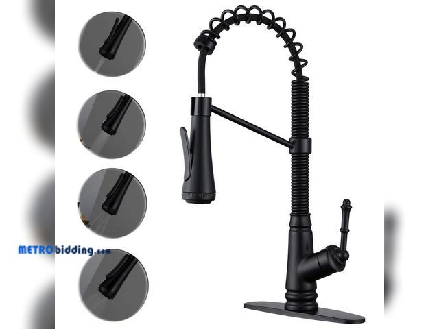 Lot 88-490876 - ELLO&amp;ALLO Single-Handle Pull-Down Sprayer Kitchen Faucet with 4-Modes in Matte Black EKF-B-816