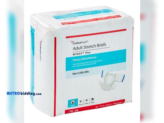 Lot 88-498637 - Cardinal Health Wings Plus Adult Stretch Briefs, Heavy Absorbency, Green, Size 3, 2XL/3XL, Case of 6...